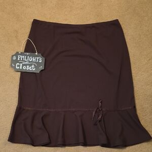 Cato Large Brown Skirt with Ruffle Hem Ribbon Accent